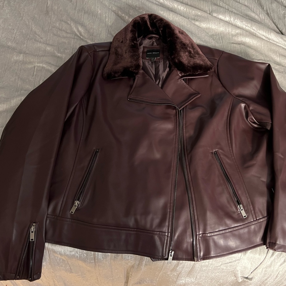 Pleather (polyester) biker jacket with removable fur collar